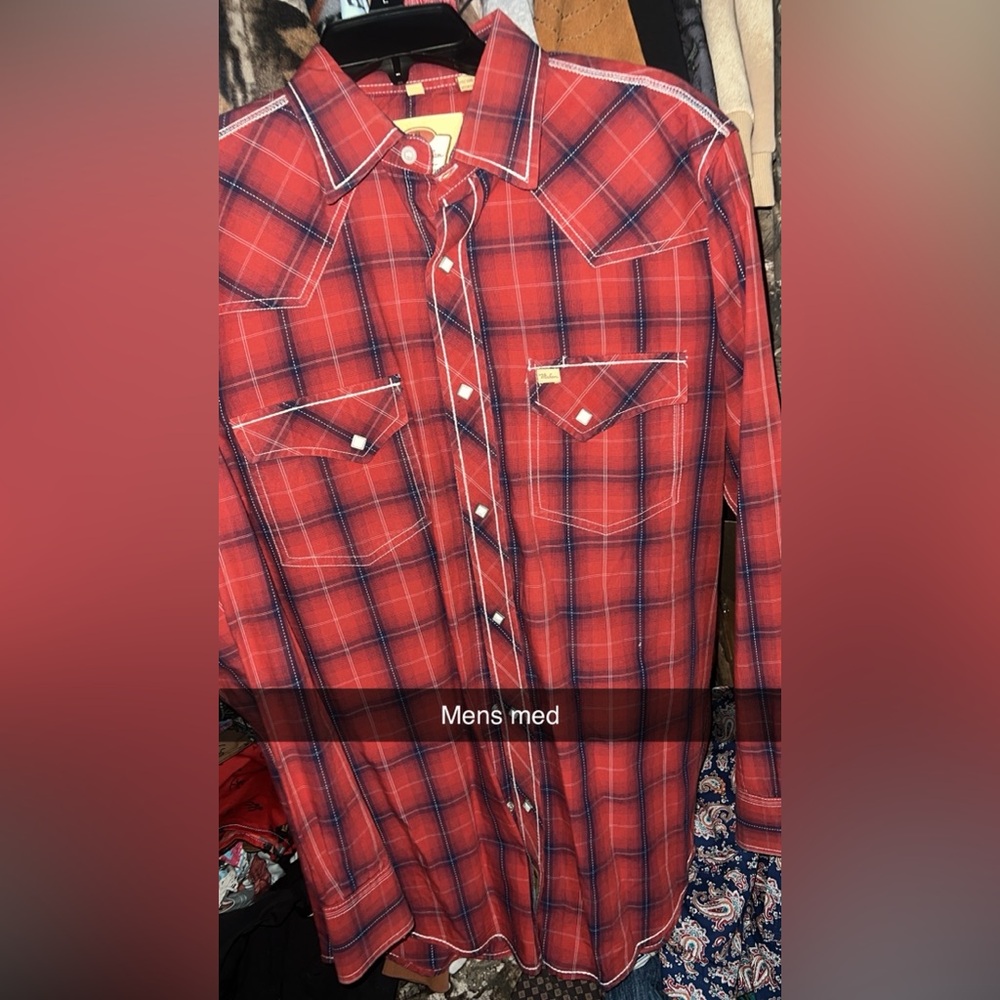 Larry Mahan Red and Blue Plaid Button Down Shirt
